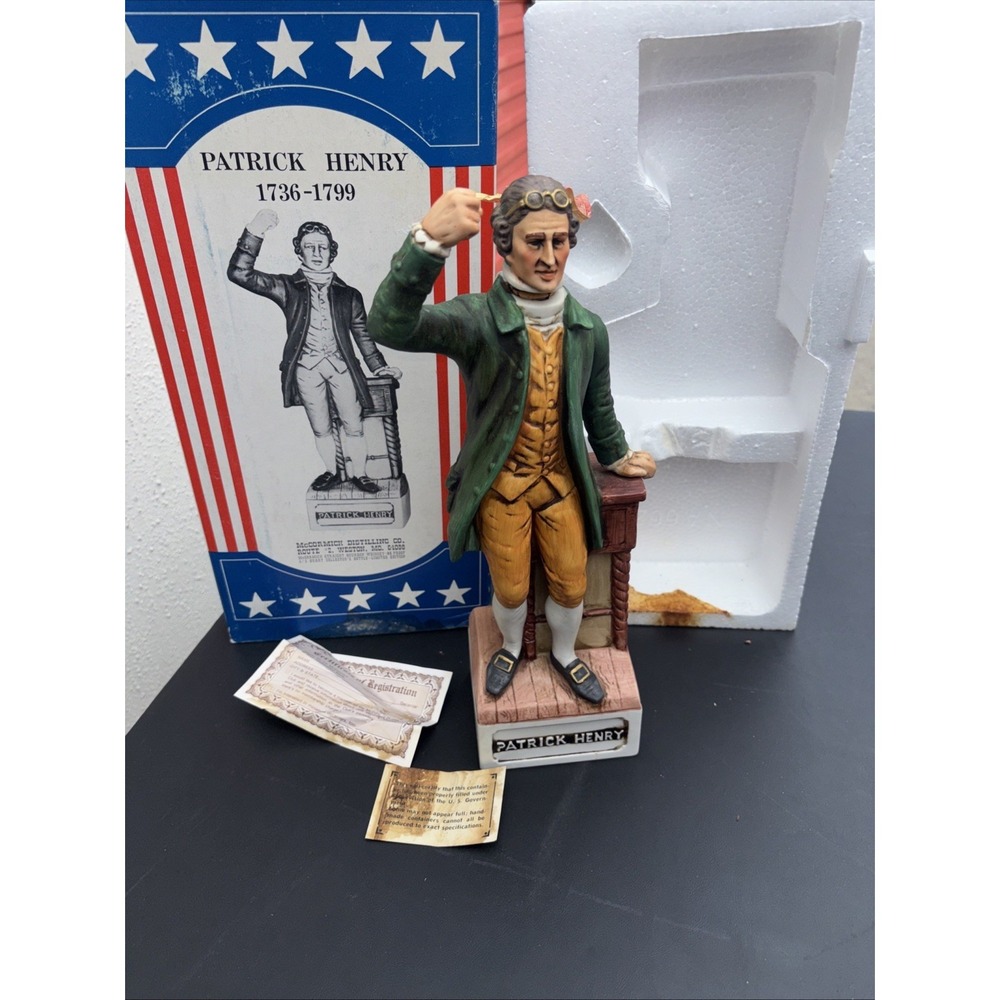 Vtg McCormick Distilling Whiskey Decanter The Patriots Patrick Henry w/Box EMPTY